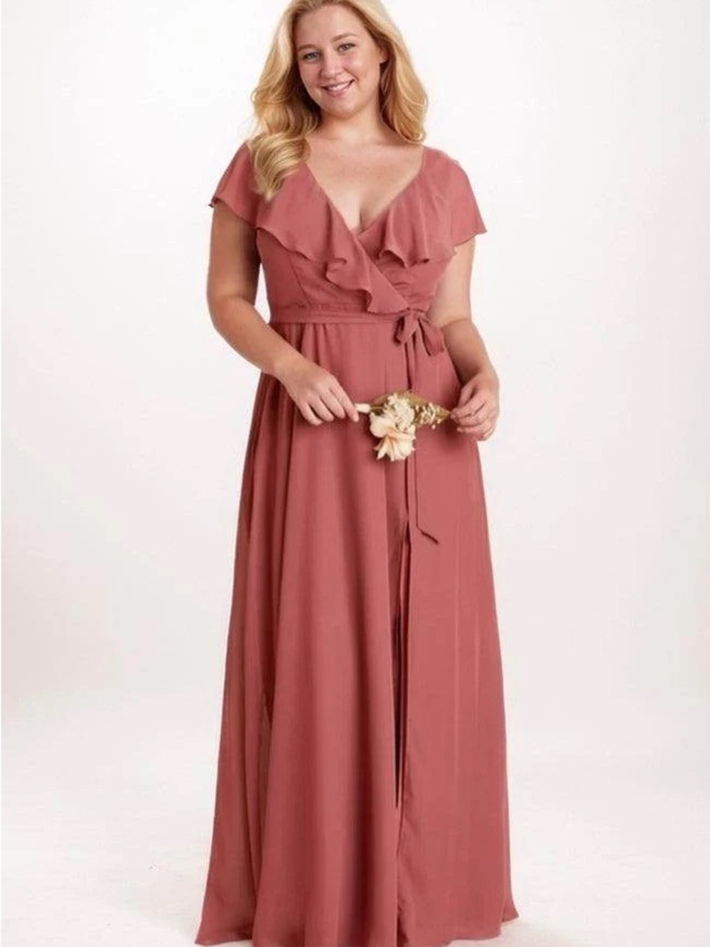 Birdy Grey Jackson Chiffon Desert Rose Ruffle Faux Wrap Bridesmaid Dress Wedding